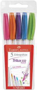 Caneta Trilux Cartela com 5 Cores, Faber-Castell, 032/ESC, Multicor
