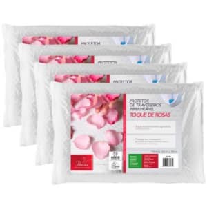 Kit Promocional 4 peças: Capa Protetora de Travesseiro Impermeável Matelassê com Malha Dupla 50x70 Toque de Rosas - Fibrasca