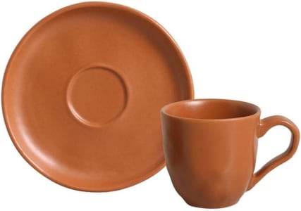 Conjunto C/ 6 Xícaras De Café C/ 6 Pires Bio Stoneware Terrakotta 120ml