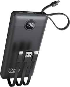 APP - Carregador Portátil (Power Bank) I2GO 10000mAh 4 em 1 Com Cabos Acoplados (Micro USB, USB-C, Lightning e USB-A) Preto - I2GO PRO