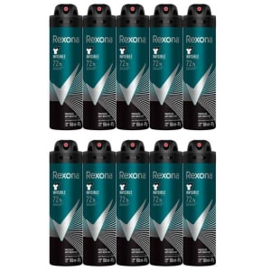 Kit 10 — Desodorante Rexona Invisible Masculino Aerosol Antitranspirante 72 horas 150ml