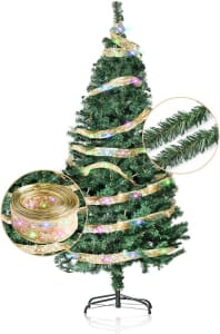 Arvore de Natalc 1,50 M 380 Galhos Com Fixa de luz Colorida de LED（10m） *1 e Tiras de Imitação de Lã（5,4m） *2 Árvore de Natal Verde