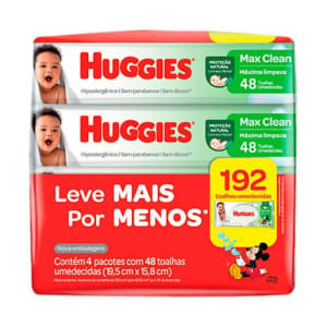 Kit 4 Pacotes de Toalha Umedecida Huggies Max Clean - 48 Unidades Cada