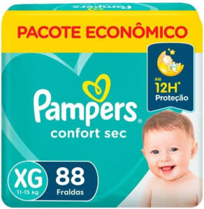 Fralda Pampers Confort Sec Pacote Giga Tamanho XG com 88 Fraldas Descartáveis