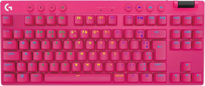 Teclado Gamer Sem Fio Logitech G PRO X com design TKL, Layout US, RGB LIGHTSYNC, Tecnologia LIGHTSPEED e Switch Exclusivo GX Brown Tactile - Rosa Magenta