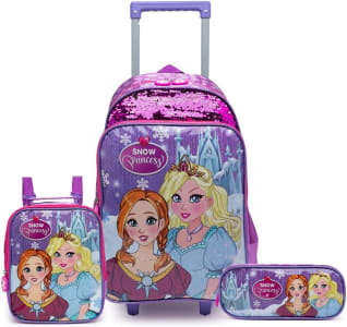 Kit Princesas Mochila de Rodinha + Lancheira Térmica + Estojo Duplo Spector Escolar