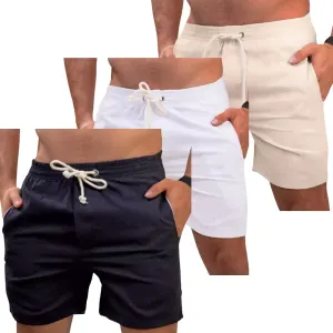 Kit Com 3 Shorts Premium Linho Masculino Linha Praia Verão