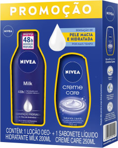 Kit NIVEA Loção Hidratante Milk Pele Seca a Extrasseca 200ml + Sabonete Líquido Creme Care 250ml