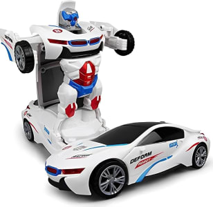 CARRINHO BMW POLICIA VIRA ROBO TRANSFORMERS COM LUZES SOM E MOVIMENTO