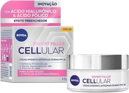 NIVEA Creme Facial Antissinais Cellular Filler Dia FPS 30 49g - Combate sinais de cansaço, reduz rugas e linhas de expressão promovendo firmeza e elas