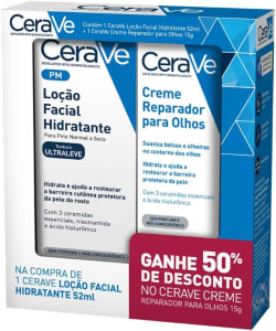 Cerave Kit Loção Facial Hidrantante 52Ml + Cerave Creme Reparador Para Os Olhos com Ácido Hialurônico 15Ml