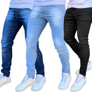 Kit 3 Calça Jeans Skinny Masculina Com Lycra Estica Muito Nf