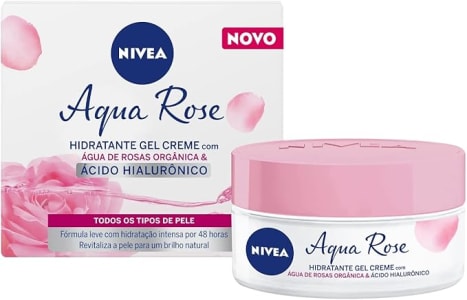 NIVEA Creme Facial Hidratante em Gel Aqua Rose 50ml - Com Ácido Hialurônico e Água de Rosas orgânica, este hidratante em gel de rápida absorção hidrata a pele por 48 horas