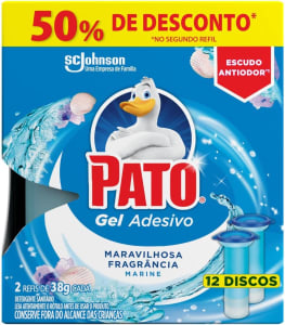 Pato Desodorizador Gel Adesivo 2 Refis Marine, 12 Discos