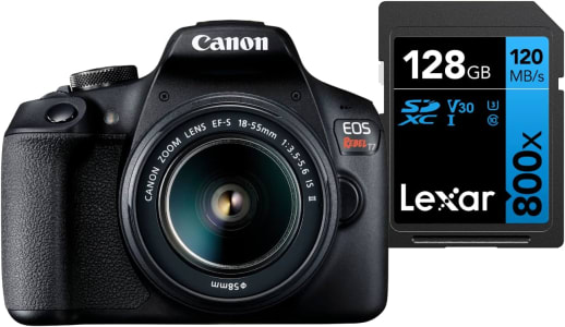 Câmera Digital Canon EOS Rebel T7+ S18-55 IS II BR kit com Cartão de Memória Lexar Blue 128GB