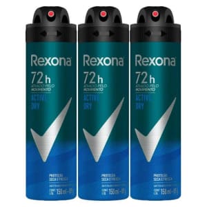 3 Unidades — Desodorante Rexona Men Active Dry Aerosol Antitranspirante 72h 150ml