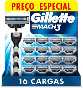 Gillette Mach3 Carga para Aparelho de Barbear Recarregável com 3 Lâminas Afiadas por Mais Tempo, 16 Uds