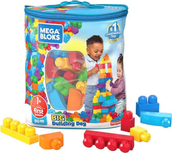 MEGA BLOKS, Kit com Sacola Azul e 80 Blocos de Montar, Brinquedo de Construção, Pré-escola, A partir de 1 ano