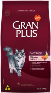  Ração para Gatos Castrados Gran Plus Salmão e Arroz 10,1Kg 