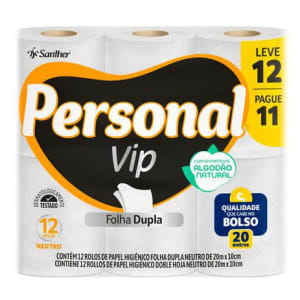 Papel Higiênico Personal Vip Neutro Folha Dupla 12 Unidades