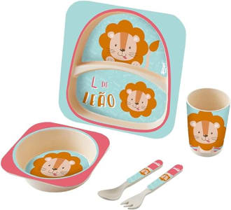 Kit Alimentação Baby 5 Peças Leão, Zoop Baby, Multicor