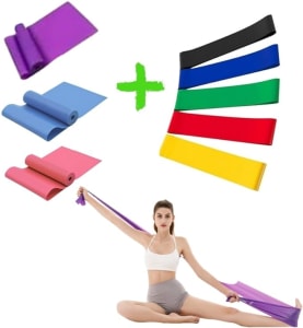 KIT 3 Thera Band + 5 Faixas Elástica Fisioterapia Extensores