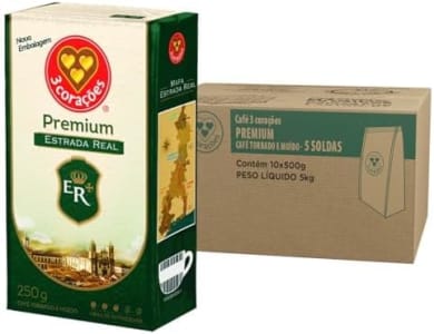 Café 3 Corações Torrado e Moído Estrada Real Premium à Vácuo - 500g 10 Unidades