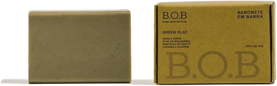 B.O.B Bars Over Bottles Sabonete Corporal em Barra Argila Verde | Natural, vegano, livre de crueldade, sustentável, livre de plástico, waterless