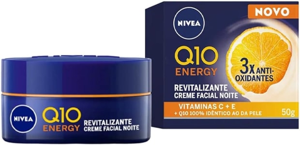 NIVEA Creme Facial Antissinais Q10 Energy Noite 50g - Creme que atua à noite para deixar sua pele iluminada, firme e com aparência mais jovem, resultados em 2 semanas