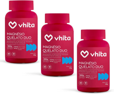 Kit Combo 3x Magnésio Quelato Duo Vhita 300mg Dimalato e Bisglicinato com Vitamina B6 60 cápsulas