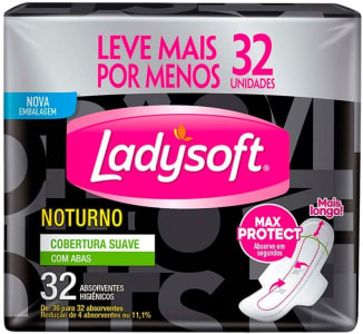 2 Pacotes - Absorvente Feminino Ladysoft Noturno Suave com Abas - 72 Unidades