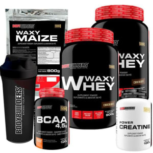 Kit 2 x Whey Protein Waxy Whey 900g + BCAA 100g + Creatina 100g + Waxy Maize 800g + Coque