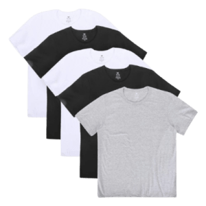 Kit Camiseta Hering Básica Masculina 5 Peças - Branco+Preto