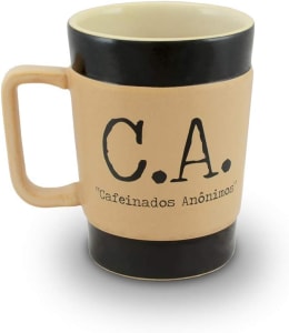 Caneca De Cerâmica Coffee To Go "C.A.", 300ml, Creme, Mondoceram