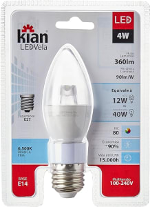 Lâmpada Led Vela Bulbo Claro 4W 6.500K Branca Fria Bivolt Kian