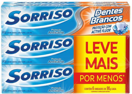 [Exclusivo Primo] 2 kits - Creme Dental Sorriso Dentes Brancos 90G Promo Leve Mais Por Menos 6Un