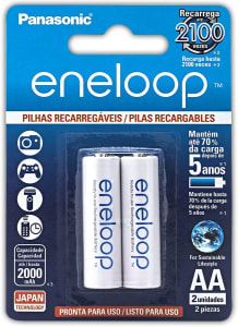  Pilha Recarregável Eneloop AA (Pequena), BK-3MCCE/2BB, Panasonic, Cartela com 2 unidades 