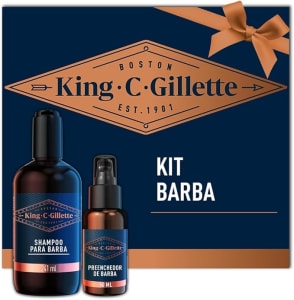 King C Gillette Kit, Shampoo para barba, 241ml e Sérum Preenchedor de Barba, 50ml