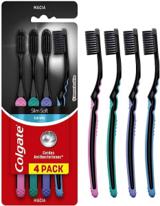 2 Pacotes Escova Dental Colgate Slim Soft Carvão 4 unidades