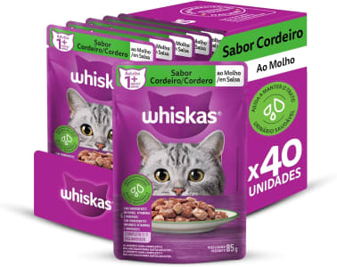 Pack Ração Úmida Whiskas Sachê Cordeiro ao Molho para Gatos Adultos 85g - 40 unidades