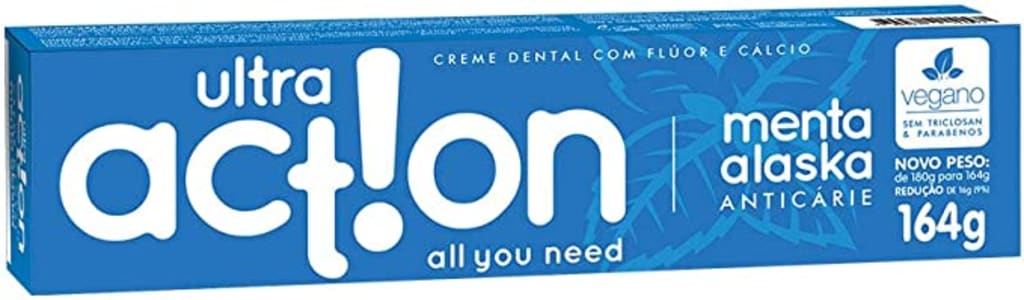 4 Unidades Creme Dental Vegano Menta Alaska com Flúor e Cálcio Ultra Action 164g