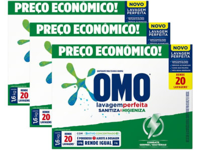 Sabão Em Pó Omo Lavagem Perfeita - Sanitiza E Higieniza Concentrado 1,6kg 3 Unidades