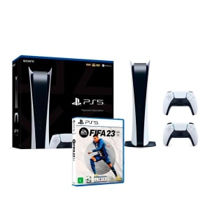 Console Sony PlayStation 5 Edição Digital, com Controle + FIFA 23 + Controle Sem fio PS5 DualSense