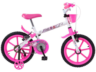 Bicicleta Infantil Aro 16 Track Bikes PINKY WR - Branca e Rosa com Rodinhas e Cesta Freio V-Brake - Bicicleta Infantil - Magazine Ofertaesperta