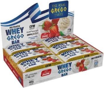 Barra Whey Grego Bar - 12 Unidades de 40g Morango com Chantilly - Nutrata, Nutrata, 12 Unidades de 40g