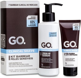 Kit Barbear pele sensíveis, clinical, creme e pós-barba cicatrizante, anti foliculite, pelo encravado, irritação, Go Man