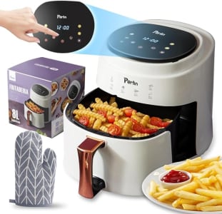 Fritadeira Sem Óleo Air Fryer 8L, Branco, 1400W,220, Volts- Fritadeira Airfryer Digital，Equipado com luvas