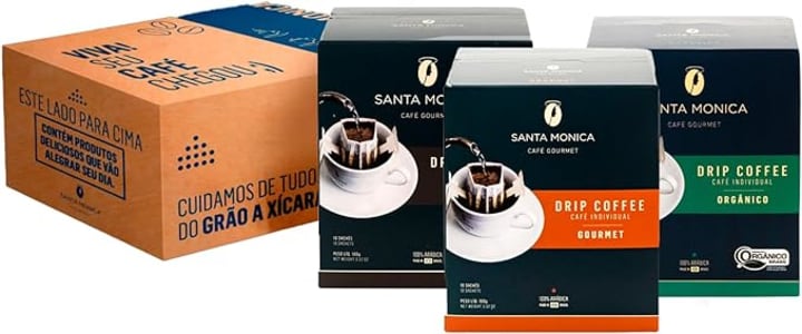 Pack Café Santa Monica Drip Coffee Gourmet, Intenso, Orgânico 3 unidades 300g