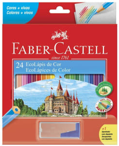 Kit Lápis de Cor Sextavado + Apontador com Depósito, Faber-Castell, EcoLápis, 120124+1APT, 24 Cores