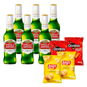 Kit Jogo 4 - Salgadinho Doritos Batata Lays + Cerveja Stella Artois